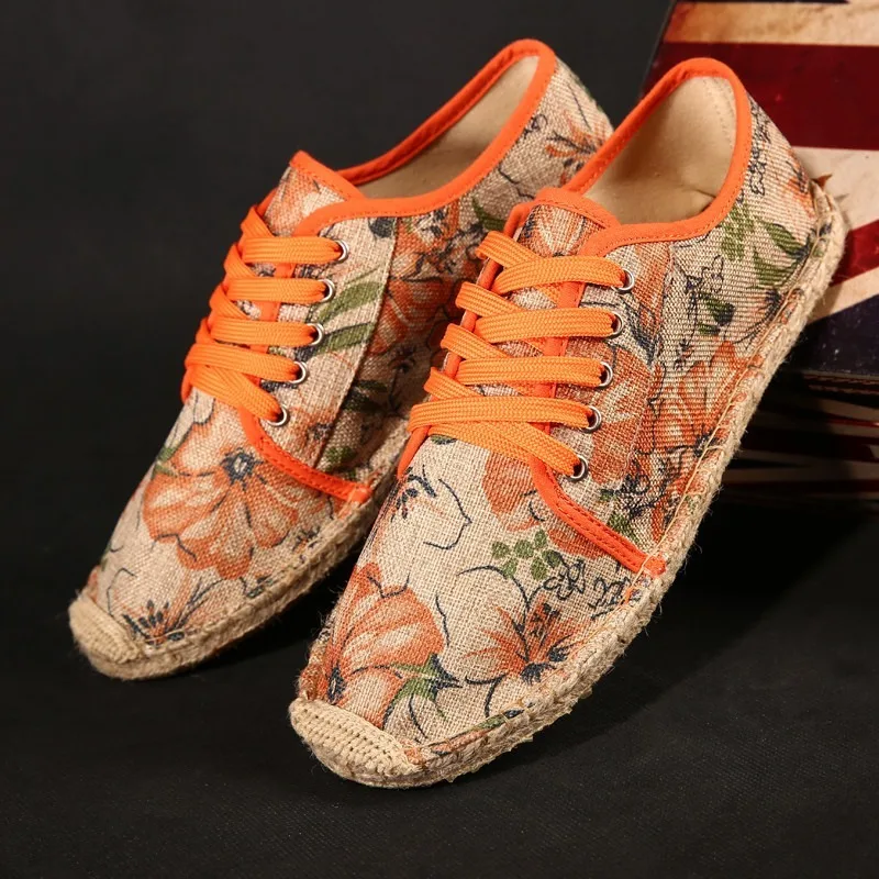 

Breathable Canvas Casual Shoes Fabric Linen Light Hard-Wearing Harajuku Espadrilles Loafers Fashion Women Men Floral Flat Shoes