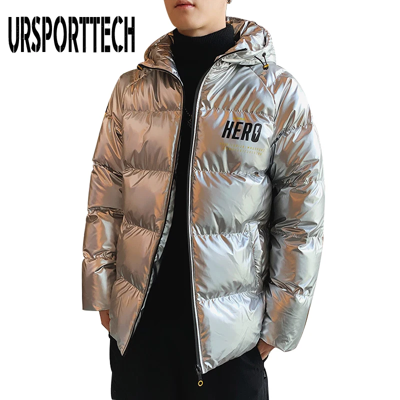 Зимняя мужская куртка Толстая теплая парка куртки серебристого цвета Яркая