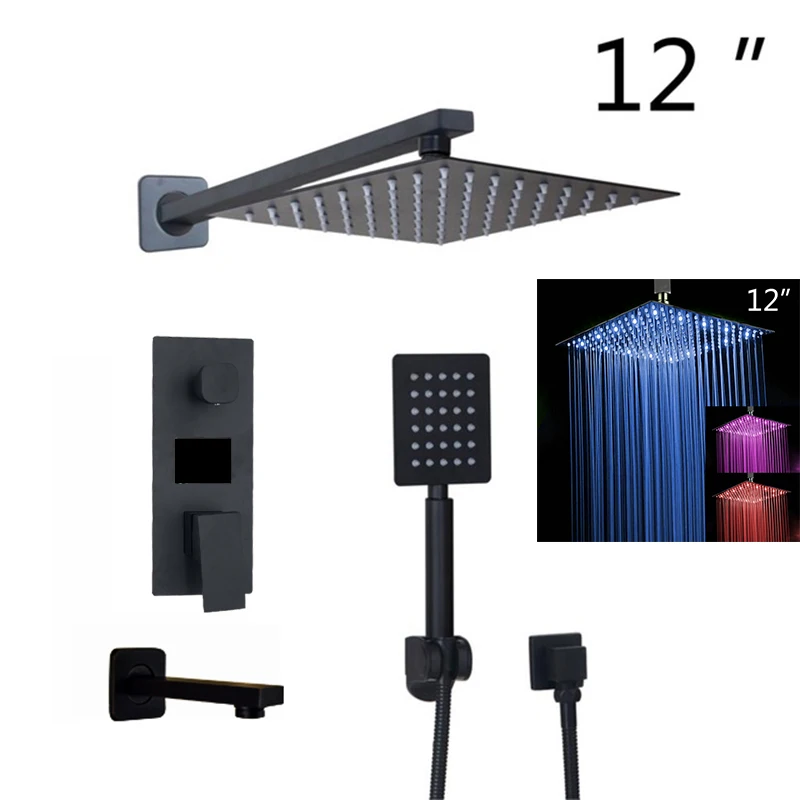 LED 12 inch shower A Monite черный латунь Насадки для душа 2 канальный цифровой Дисплей смесители Ванная комната душевой кран 3-функции цифровой смеситель для душа комплект - Цвет: LED 12 inch shower A