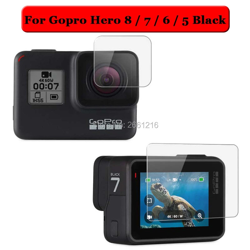 Для Go Pro Hero 5/6/7/8, цвета: черный с уровнем твердости 9H 2.5D Камера объектив/ЖК-дисплей Экран Премиум Защитная пленка из закаленного стекла