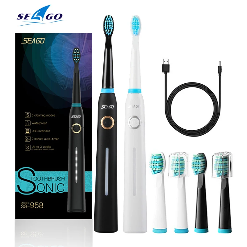Зубная щетка SEAGO SG958 электрическая звуковая с 5 сменными насадками и