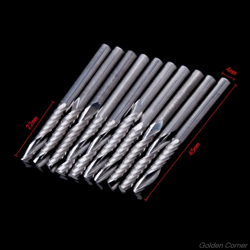 

10 Pcs 4mm Shank Single Flute Carbide Spiral End Mill Cutter CNC Router Bits 22mm CEL M06 21 Dropshiping