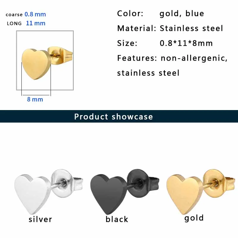 

Heart Earrings for Women Stainless Steel Couple Earrings Gold Korean Simple Black Earring Gifts for Woman Accessories Wholesale