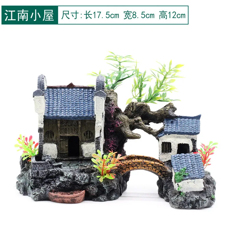 Аквариум Ландшафтный rockery Декорации для аквариума Ландшафтный набор rockery house Jiangnan hut в Статуэтки-здания