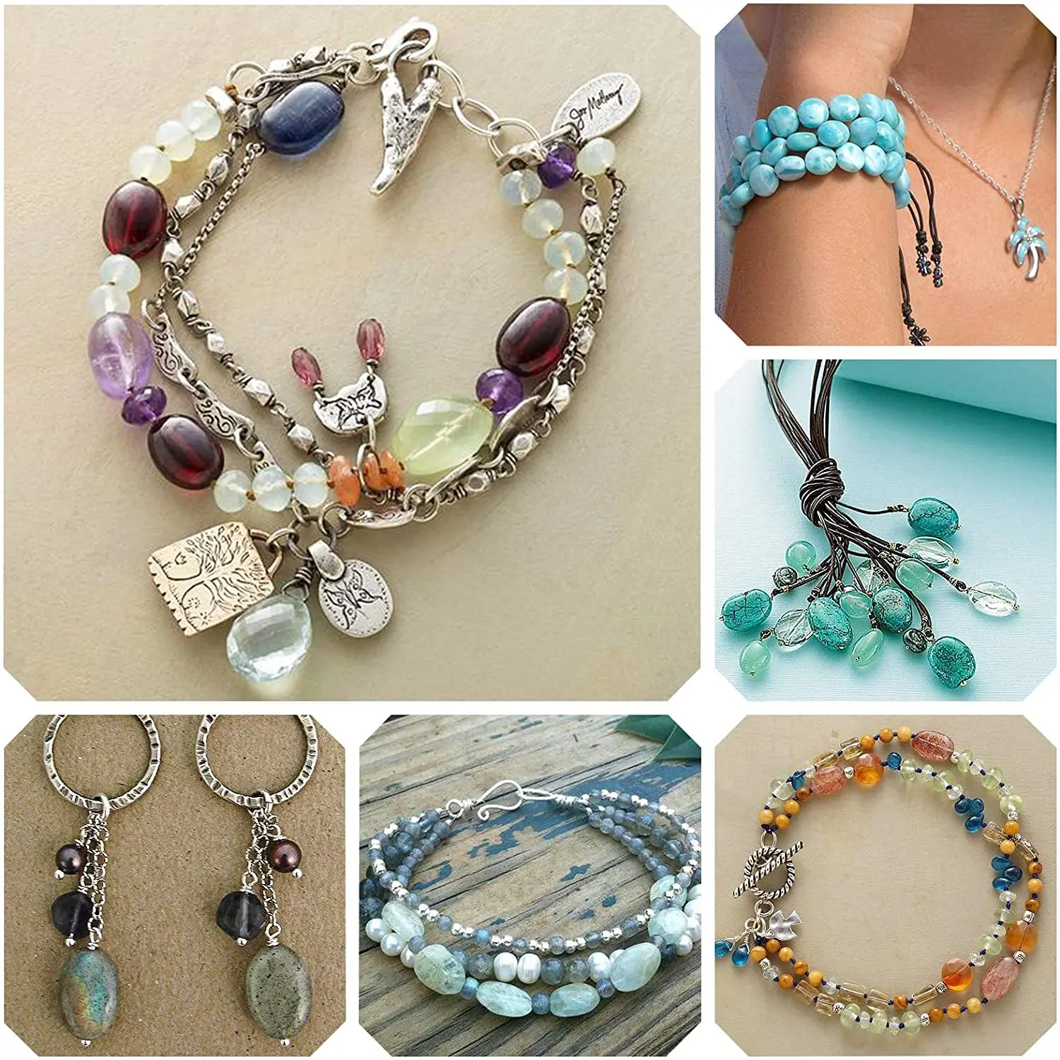 

Jewelry Making Supplies Kit,Amorphous Natural Oval Stone Gemstone Loose Beads Crystal Rocks with Earring Hooks Jump Rings Lobste