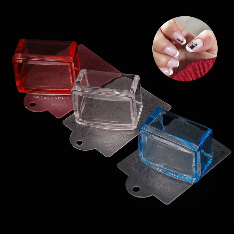 

1 набор штампов для ногтей, Прозрачная силиконовая головка, скребок для маникюра, блестящие аксессуары