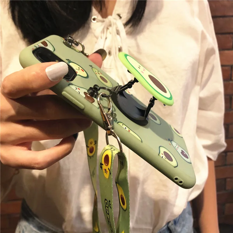 

cute 3D cartoon fruit avocado Holder Stand lanyard phone case for iphone 12 mini 11 Pro Max SE X XR XS 6S 7 8 plus Silicon cover