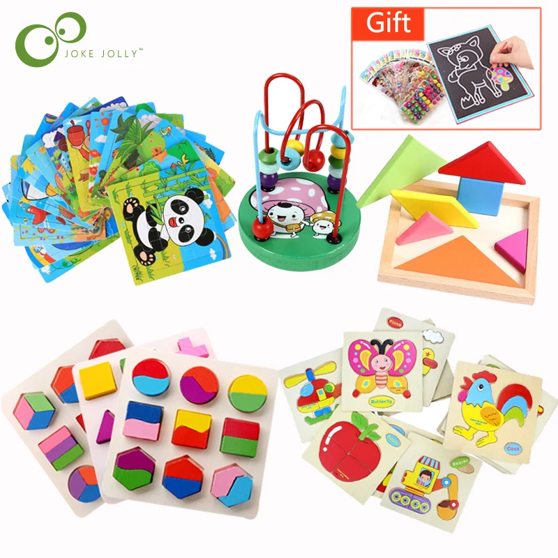 Пазл с мультяшными животными геометрическая форма головоломка деревянная