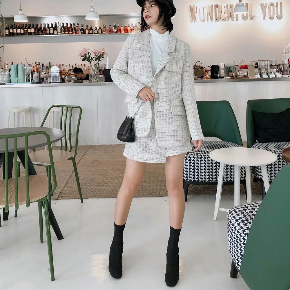 CThink Премиум костюм комплект мини юбка из двух предметов для женщин 2019 зима шерсть