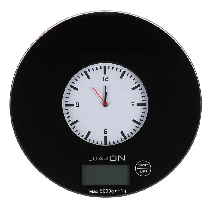 Весы кухонные LuazON LVK-703 электронные до 5 кг встроенные часы чёрные 3549068 | Дом и сад