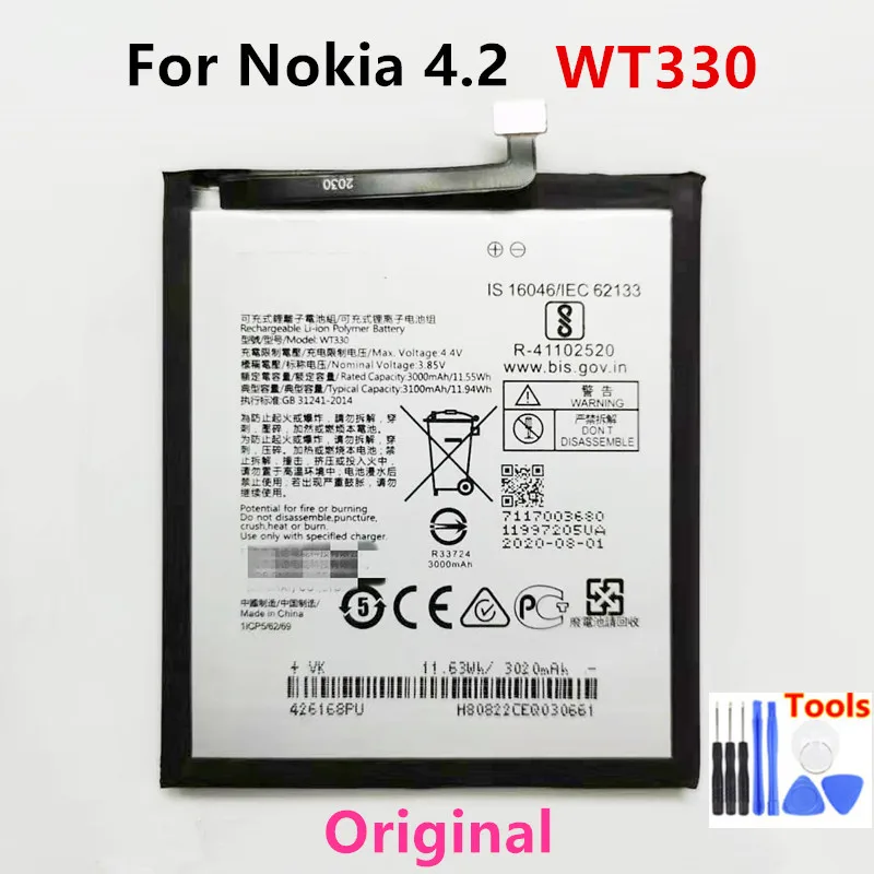 

100% Original WT330 3100mAh Replacement Battery For Nokia 4.2 WT 330 Nokia4.2 Mobile phone Batteries + Free Tools