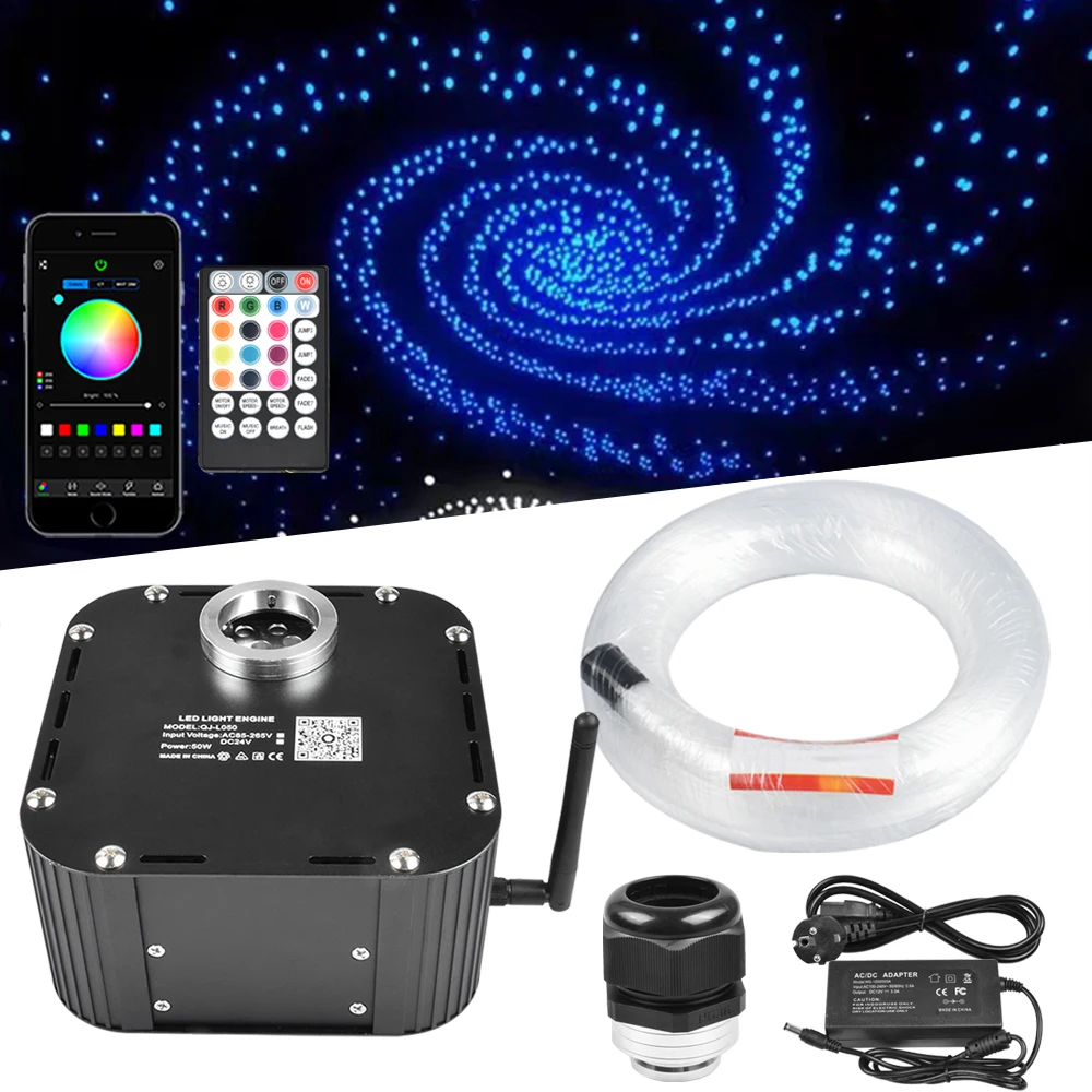 

50W Twinkle RGBW LED Light Engine With End Glow Fiber Optic Cable Kit For Indoor Bedroom Decoration Starry Sky Effect