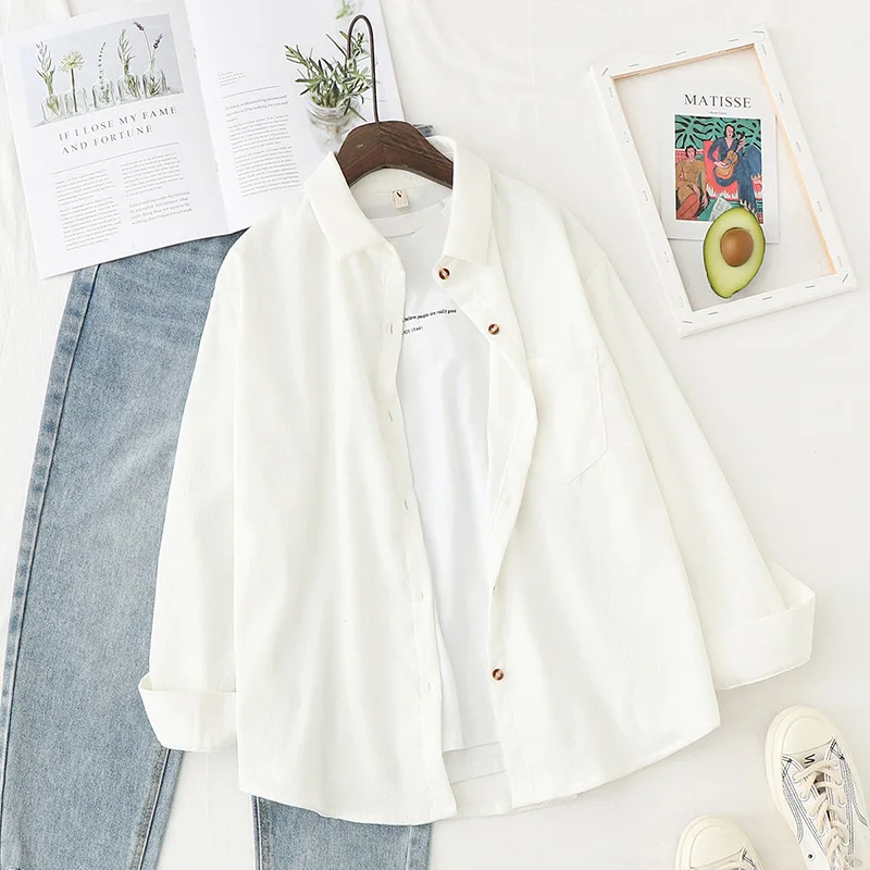 

Corduroy Shirts Womens Tops And Blouses Long Sleeve Spring Ladies Solid Loose Boyfriend Style Shirt