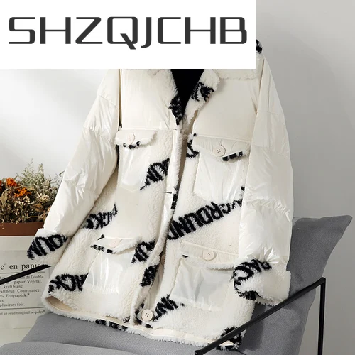 

Женский пуховик с овчиной SHZQ, винтажный пуховик из 2021-ной шерсти с овчиной, 9926