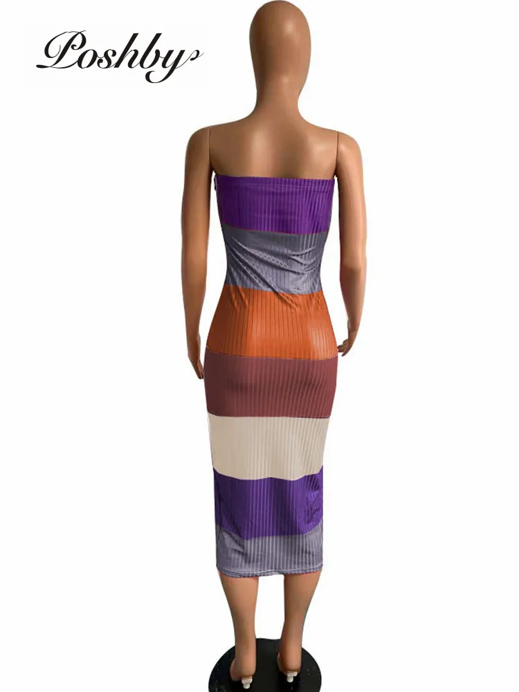 

Poshby Summer Ribbed Off Shoulder Party Club Dress Sexy Sleeveless Bodycon Midi Dresses 2021 Fashion Women Birthday Outfits