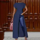 Топы VONDA, женская блузка с коротким рукавом, шорты с высоким разрезом для коктейвечерние, модная Длинная блузка, Джинсовая туника, рубашки, блузы