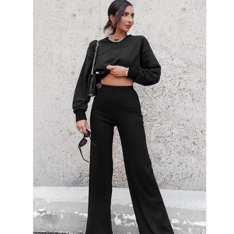 

Spring 2021 Black High Waist Slim Casual Pants Temperament Thin Office Ladies Trousers Women's Simple Wild Bell Bottom Pants
