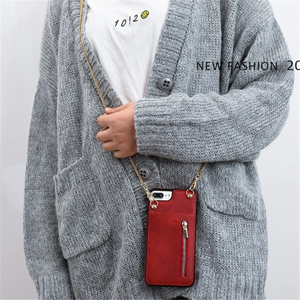 

Golden chain Crossbody phone case for Samsung Galaxy note 9 10 S10 9 8 plus card zipper wallet with strap soft cover