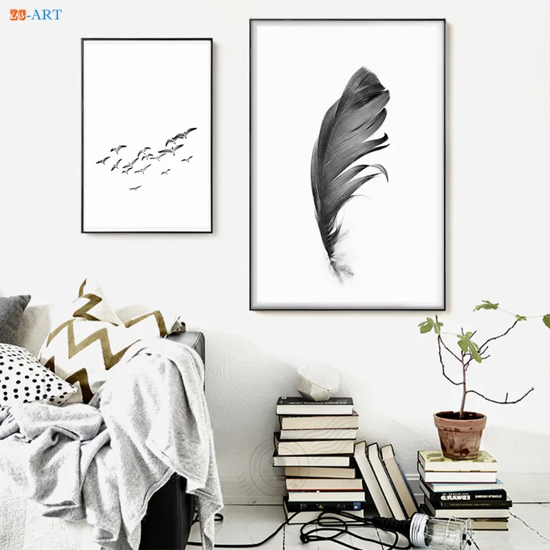 Минимализм черно-белая Настенная картина принт скандинавские листья кактус