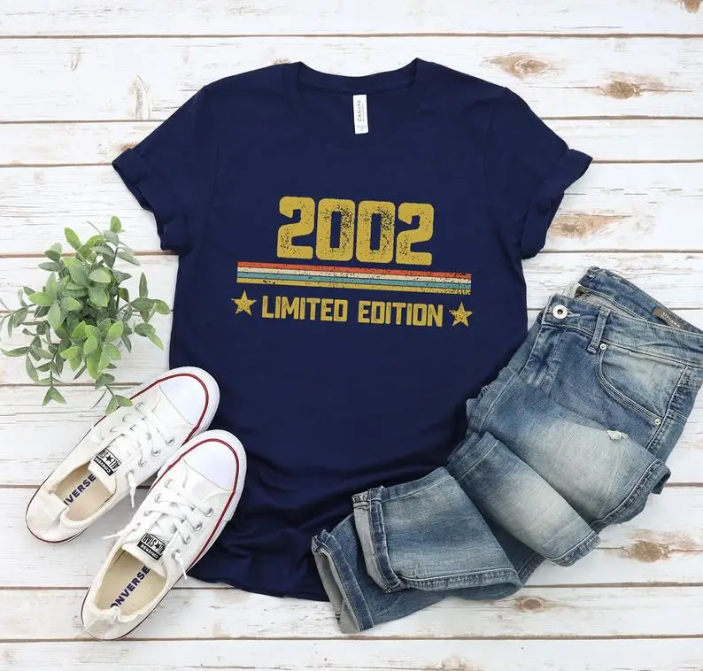 

Vintage 2002 shirt 19th birthday gift personalized birthday gift unisex summer round neck 100% cotton