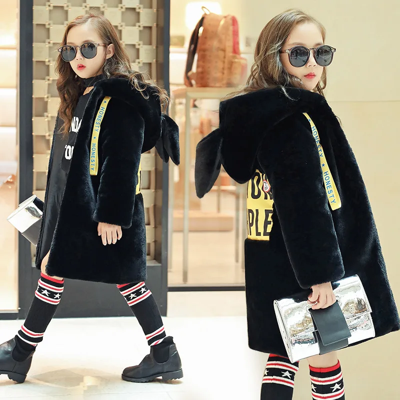 Scsech/детская зимняя куртка для девочек длинное черное пальто с капюшоном из