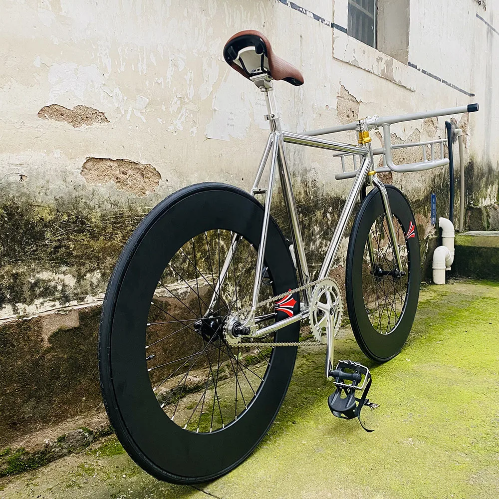 Дорожный велосипед 700C с серебристой рамой стальной 52 см 48 фиксированная шестерня