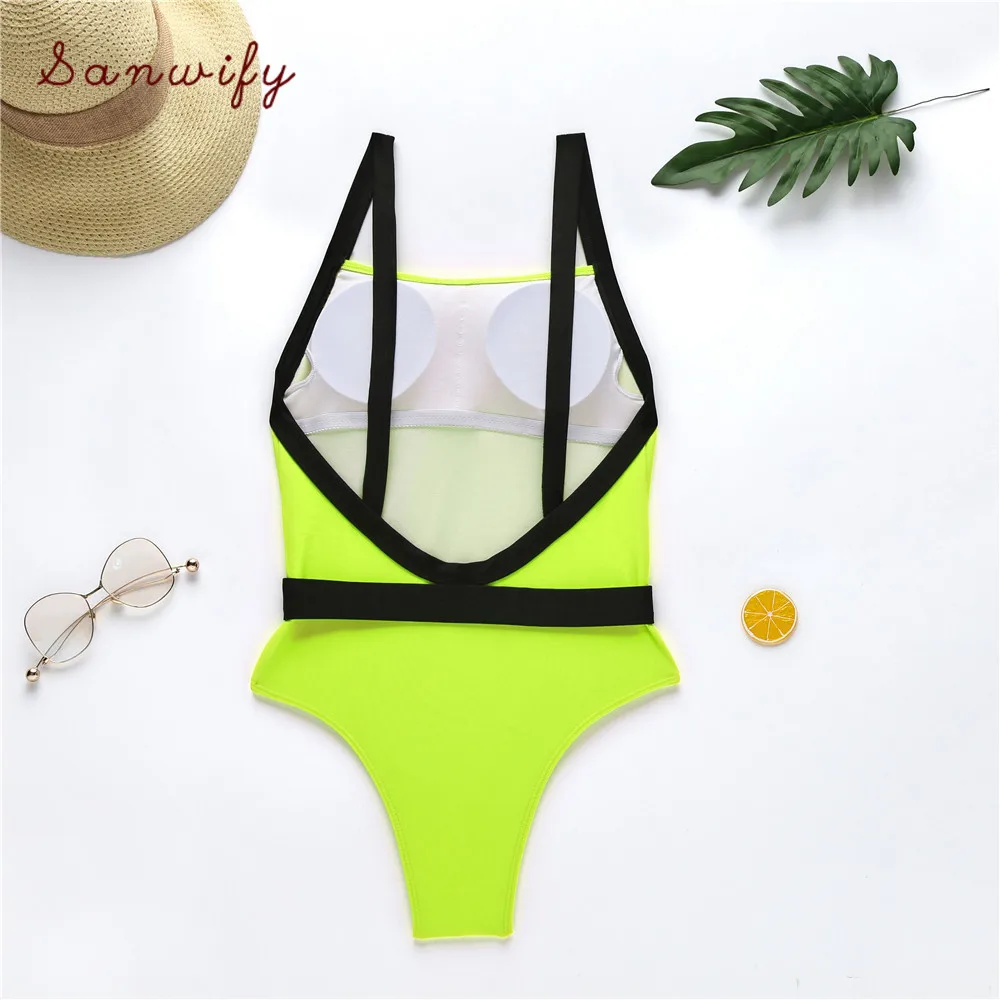 

Yellow Belt Buckle Piece Swimsuit Swimwear Women Sexy Bikini 2020 Summer High Cut Bathing Suit Women