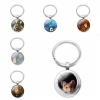 hot 2019 new ladies cute cartoon mouse painting keychain fairy tale mouse glass convex keychain gift ornaments