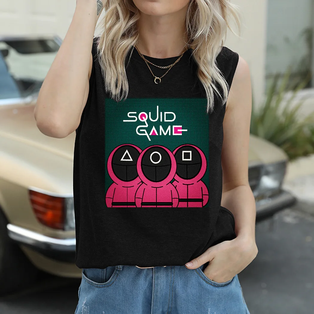 

Summer Women Clothing Sleeveless Fashion Printed T-shirt Round Collar Casual O-neck Loose Pullovers Tank Tops