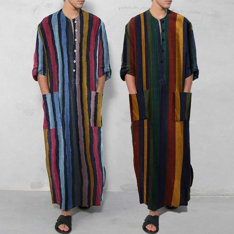 Vintage Mens Saudi Robe Jubba Thobe Islamic Arab Kaftan Short Sleeve Dress With Pockets Muslim Robes Saudi Arabia Dubai Tops