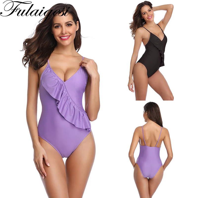 Глубокий v-образный вырез сексуальный цельный купальный костюм фиолетовый