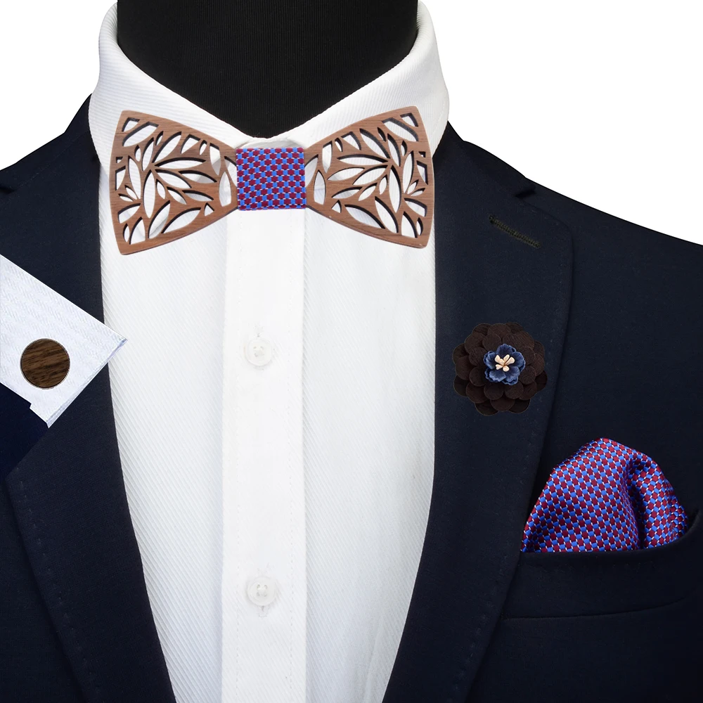 Модный деревянный галстук-бабочка с пейсли набор карманов мужской из