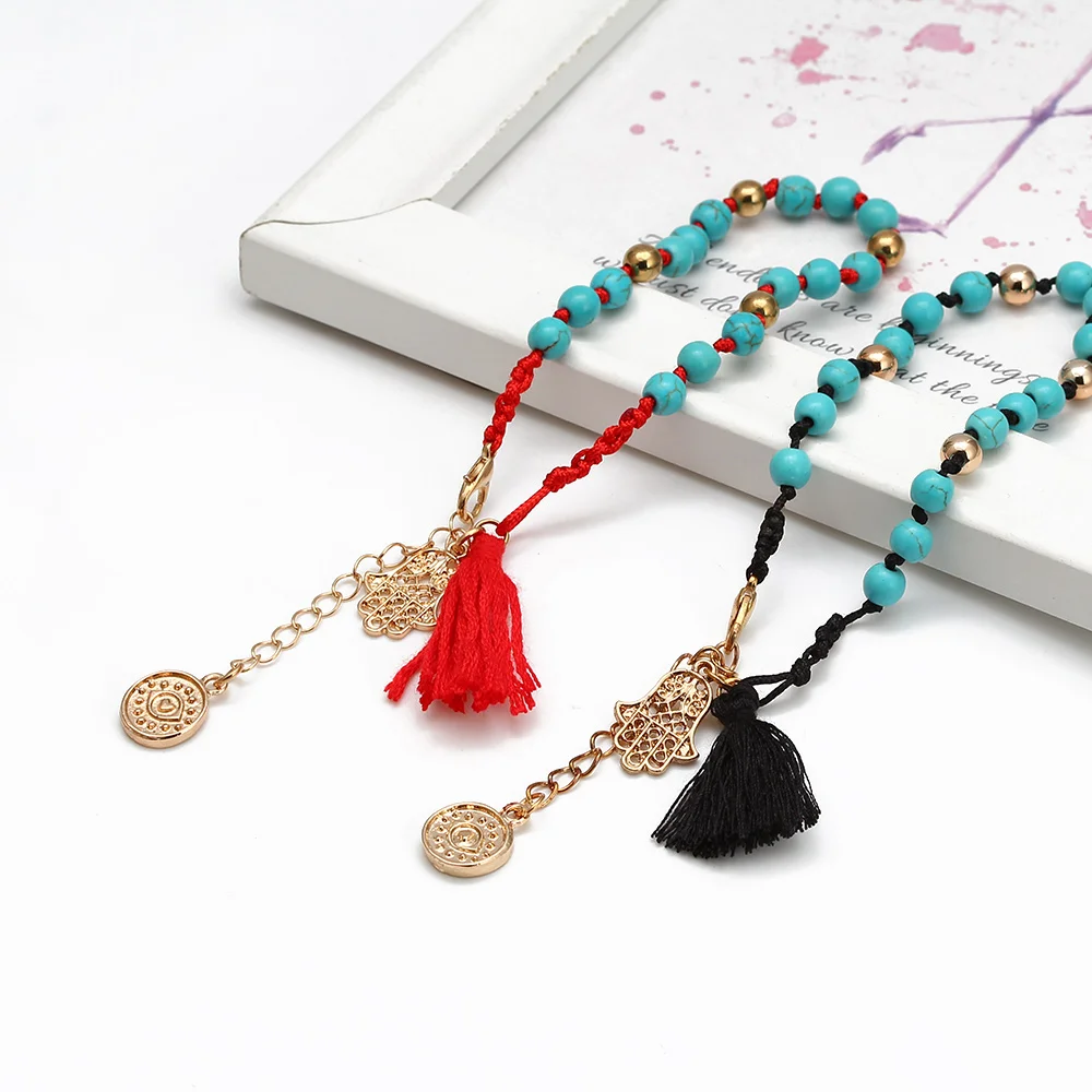 Горячая распродажа винтажный стиль голубая каменная бусина красная черная лента