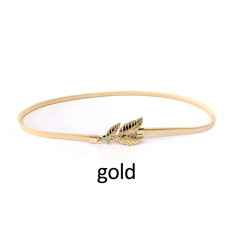 

2021 Women Ladies Decor Metal Adjustable Gold Silver Leaf Elastic Casual Chain Fashion Women Belts Wedding Jewelry Thin Belts