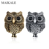 maikale vintage metal owl brooch pins black crystal eyes bird brooches for women shirts suit girl bag pendant accessories gifts
