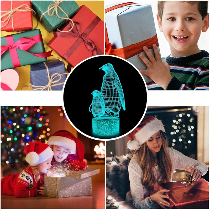 3d-лампа в виде пингвина для детей меняющий иллюзию ночсветильник животного