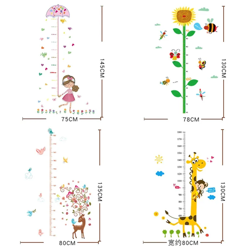 

2019 New Baby Kids Height Chart Sticker Removable Cartoon Sunflower Wall Decorations Dropshipping
