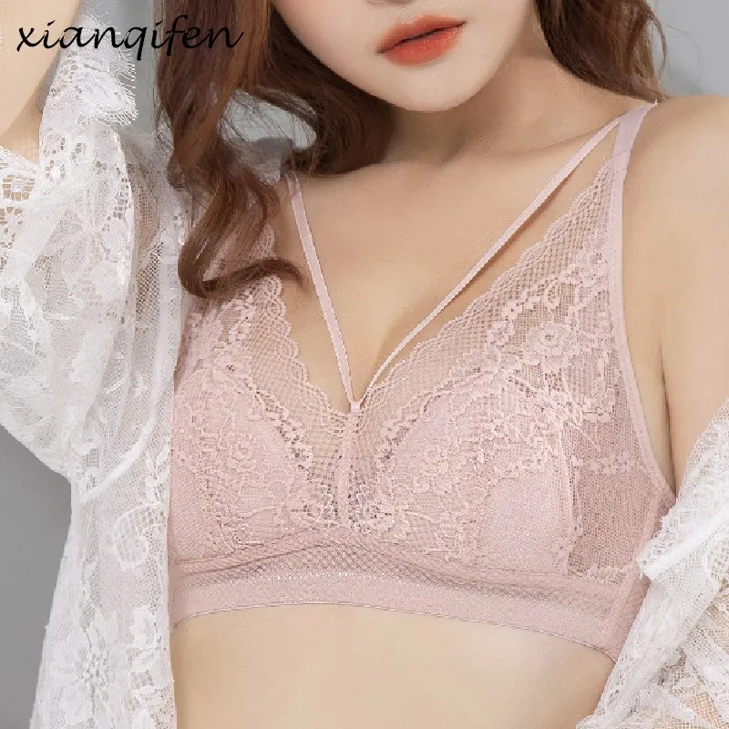 Xianqifen bras for summer ultra thin lace top bh new minimizer bralette transparent brassiere young girl sexy lingerie BCD 36 38
