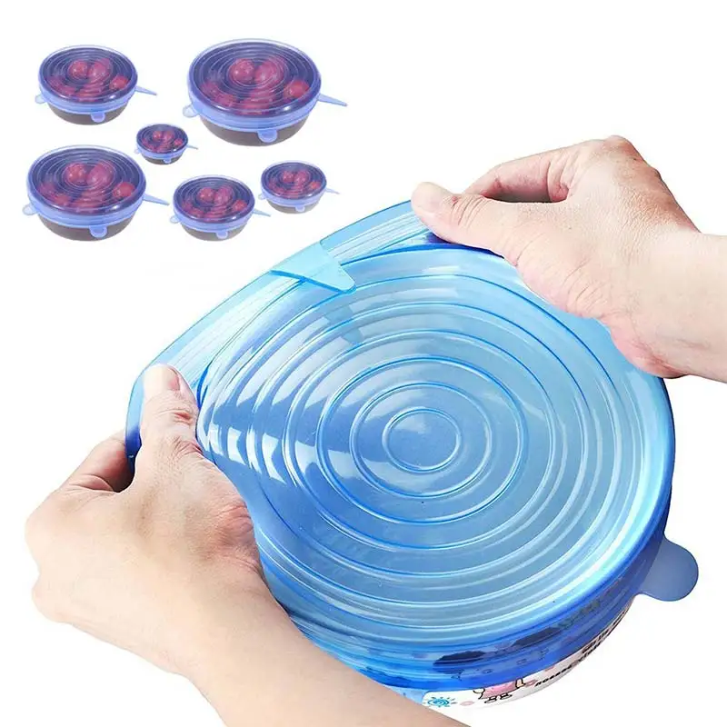 

6 Pcs Reusable Silicone Food Pot Lid Bowl Covers Wrap Stretchable Preservative Film BENL889