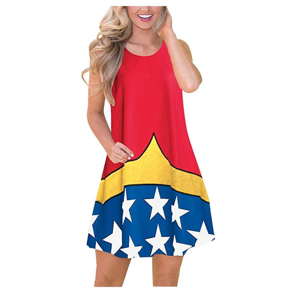 Платье-мини женское летнее с круглым вырезом без рукавов | Женская одежда