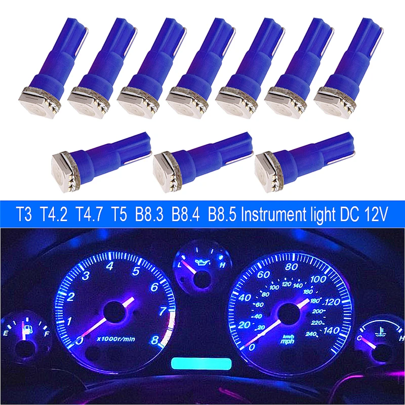 

10 x T5 светодиодный 12516 W1.2W лампа для салона автомобиля 5050 SMD измерительный прибор автоматическая лампа 12 В атмосфера
