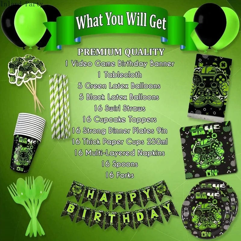 Вечерние одноразовые столовые приборы для игр контроллер видеоигр бумажная