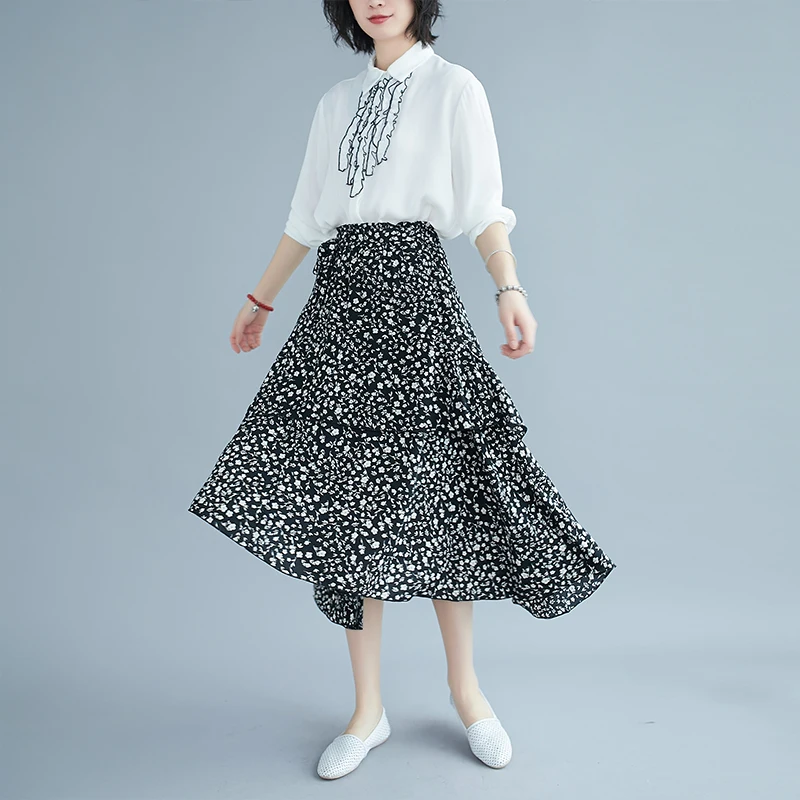 

Temperament Elegant Printed Skirt Women's 2020 Summer New Literary Printed Floral Skirts Irregular Fashion Wild Skirt Women A933