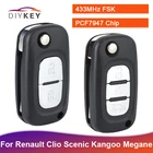 Ключ автомобильный с дистанционным управлением и 2  3 кнопками для Renault Clio Scenic Kangoo Megane 433 МГц с чипом PCF7947