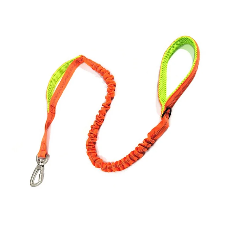 Поводок для большой собаки с двойной ручкой эластичный буфер Светоотражающий