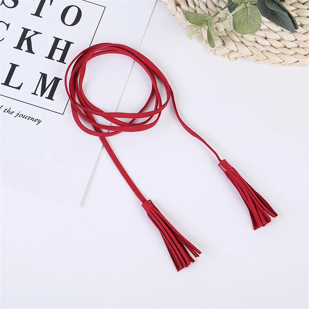 Women's Fringe design Belt Ladies Narrow Stretch Solid color Dress No buckle Fashion simple Casual Female Waist Chain | Аксессуары