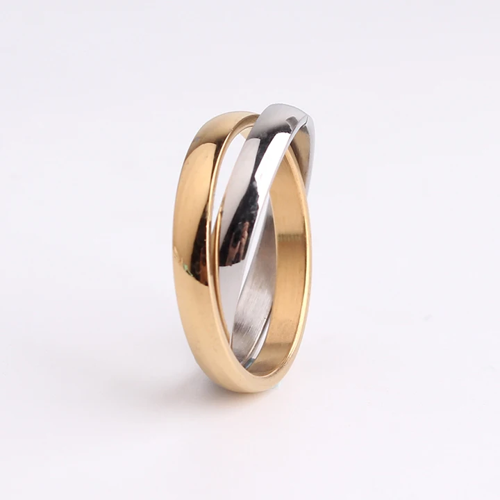 

wedding rings gold color and silver color double circle 316L Stainless Steel finger rings for women wholesale