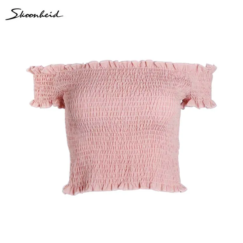 Женские сексуальные топы с открытыми плечами черные белые розовые летние