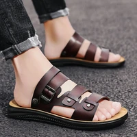 mens sandals in summer comfortable leather high quality slippers at home casual shoes 2021 new outdoor beach shoes men
