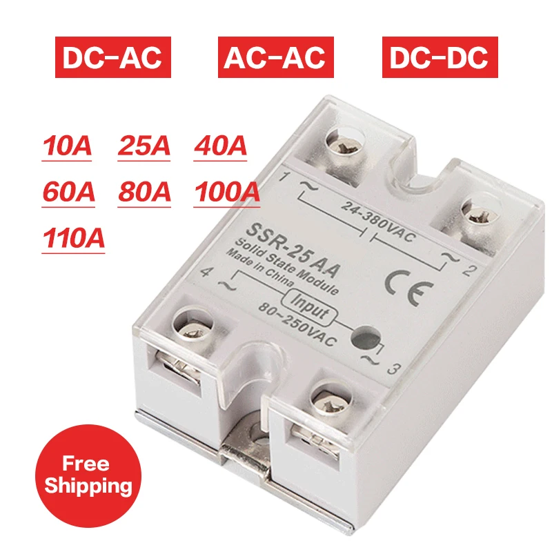 

10A-110A Solid State Relay SSR-10AA 25AA 40AA SSR Single Phase JGX AC Control AC 70-280VAC To 24-480VAC 10A 25A 40A AA